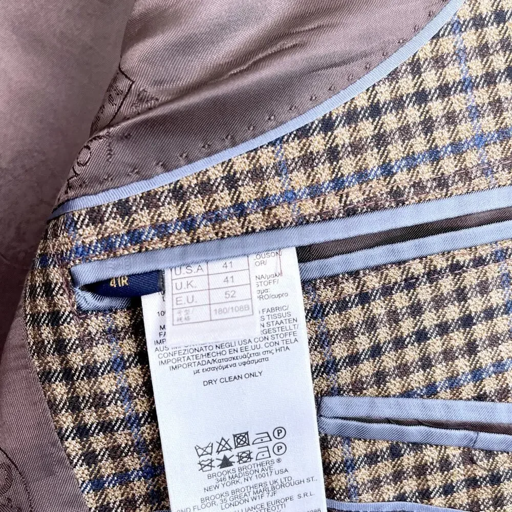 Brooks Brothers 1818 SaxXon Madison Sport Coat Brown Plaid Wool USA Mens 41R